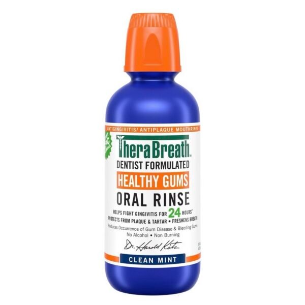 TheraBreath Healthy Gums Oral Rinse : bain de bouche anti-gingivite au goût menthe fraîche, formulé par des dentistes pour aider à prévenir la gingivite et soutenir la santé des gencives, sans alcool (473ml)